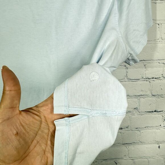 Lululemon Women Size 10 Blue Crew Neck Short Sleeve Cropped T-shirt Gym Casual - Picture 5 of 10